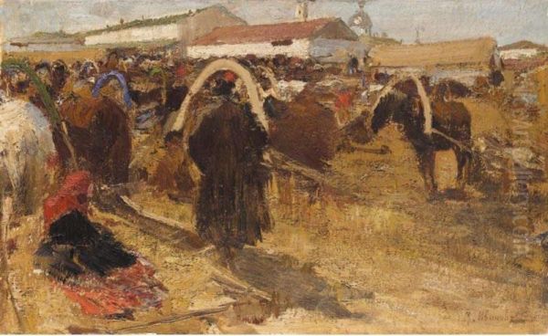 Market In Nizhni Novgorod Oil Painting by Mikhail Filippovich Ivanov