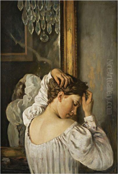 Portrait Of A Lady At Her Toilette Oil Painting by Sergei Vasilevitch Ivanov