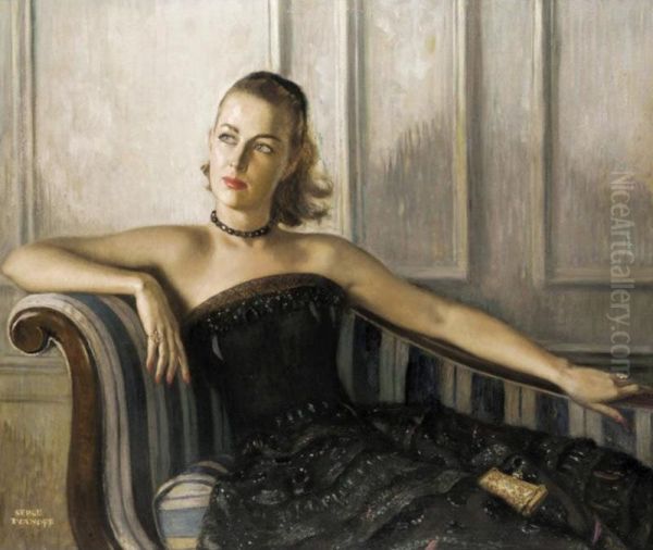 Portrait Of A Lady On A Chaise Longue Oil Painting by Sergei Vasilevitch Ivanov