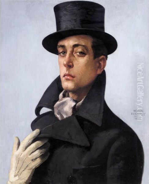 Portrait Of A Dandy In A Top Hat Oil Painting by Sergei Vasilevitch Ivanov