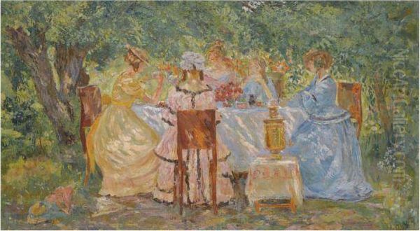 Tea-time Oil Painting by Leonid Ivanovich Marderosov