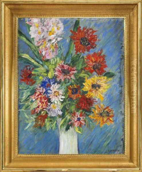 Blommor I Vit Vas Oil Painting by Ivan Ivarson