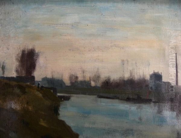 River Landscape Oil Painting by Percy Ives