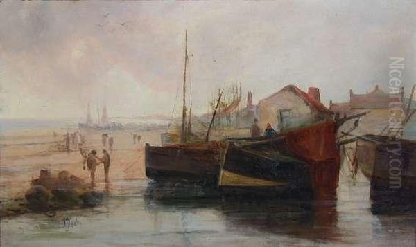 A Busy Harbour Scene Oil Painting by John Jack