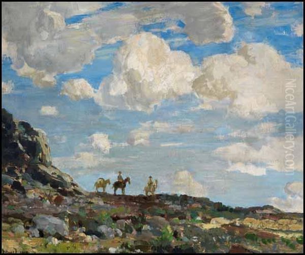 Cowboys On A Ridge Oil Painting by Richard Jack