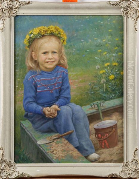 Litenflicka I Sandladan Oil Painting by Robert Hugo Jackel