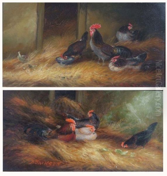 Chickens In A Stable Oil Painting by A. Jackson