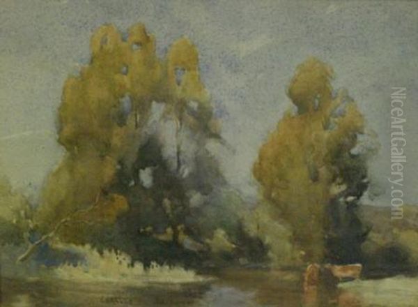 Lake With Cattle Drinking Oil Painting by Carlyle Jackson