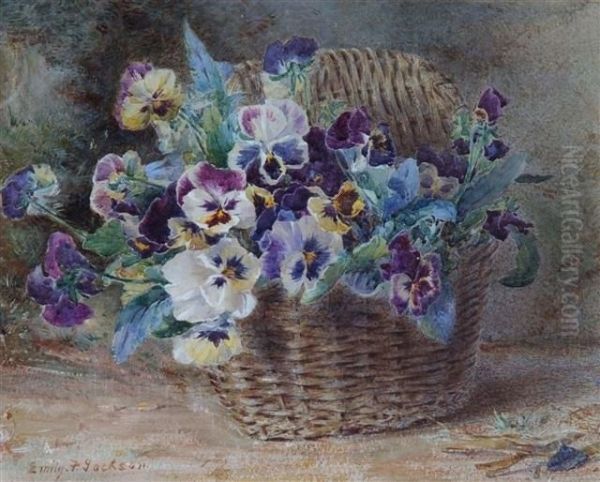 Still Life Of Violets In A Basket Oil Painting by Emily F. Jackson