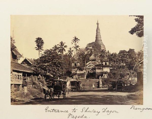 'entrance To Shway Dagon Pagoda, Rangoon' And 'pagoda Near Toungoo'. Two Studies, 1870s Oil Painting by Emily F. Jackson