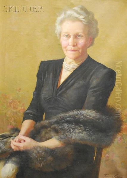 Portrait Ofa Woman In Fur Oil Painting by Frederick George Jackson