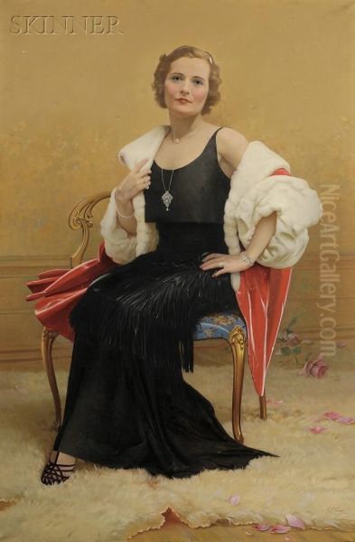 Portrait Of Grace Kaber Mctarnahan, The Artist's Daughter, In Elegant Dress Oil Painting by Frederick George Jackson