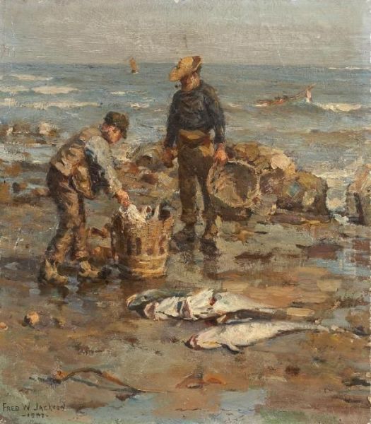 Strandszene Mit Zwei Fischern Oil Painting by Frederick William Jackson