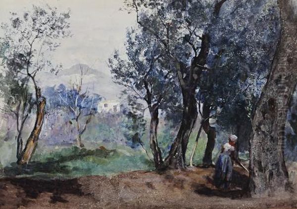 Maid Working In Woodland On A Hillside, Possibly Italy Oil Painting by Frederick William Jackson