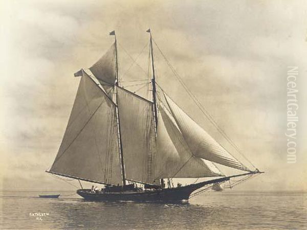 The Schooner Kathleen In Calm Waters Oil Painting by Willard Bramwell Jackson