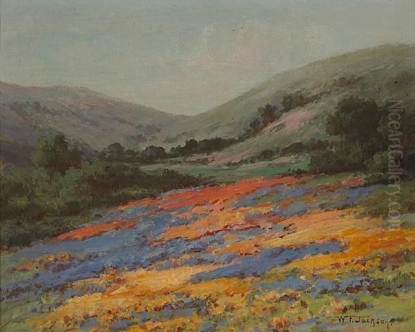 Wildflowers On A Hillside Oil Painting by William Jackson