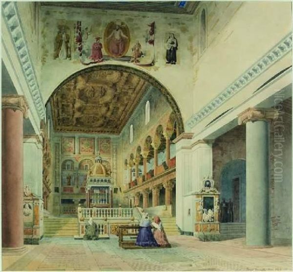 Vue Animee De L'interieur D'une Eglise Oil Painting by Georges Alphonse Jacob Desmalter