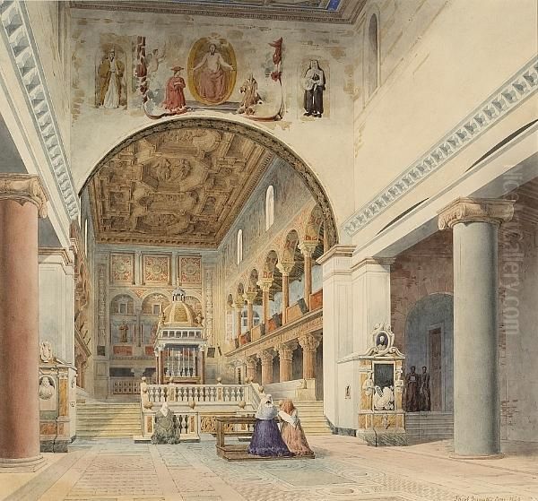 A Chapel Interior Of A Roman Church Oil Painting by Georges Alphonse Jacob Desmalter