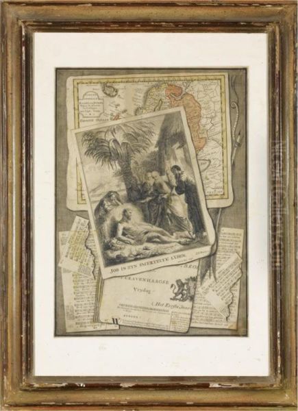 Trompe L'oeil Of A Print, Maps, Music And Other Items Oil Painting by Jacob Izaak Domus