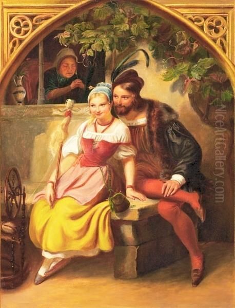 A Suitor Scene Oil Painting by Julius I Jacob