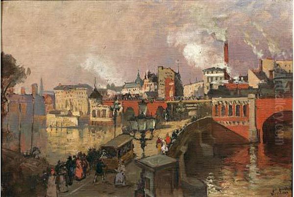 Un Pont A Berlin Oil Painting by Julius Jacobus Van De Sande Bakhuyzen