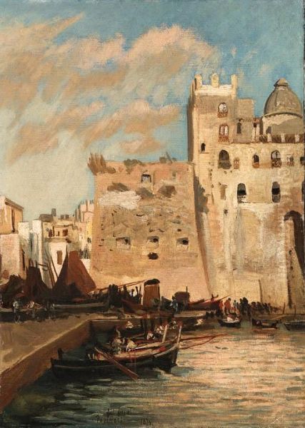 The Old Sarazene Castle In Pozzuoli Oil Painting by Julius Jacobus Van De Sande Bakhuyzen