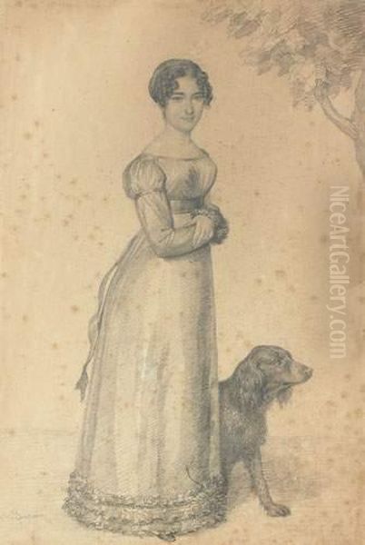 Jeune Femme Au Chien Oil Painting by Nicolas Henri Jacob