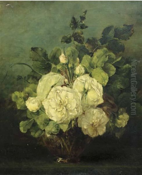 White Roses In A Glass Vase by Adrienne Jacqueline Jacob S'