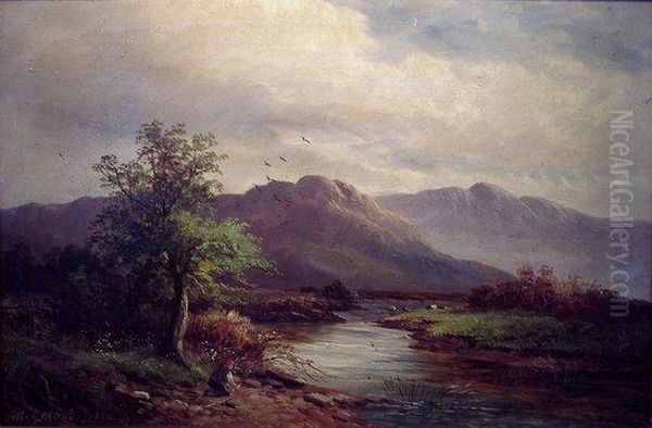 View On Thedee,llangollan,north Wales Oil Painting by M.M. Jacobi