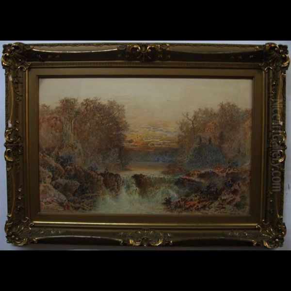 River Cascades Oil Painting by Otto Reinhard Jacobi