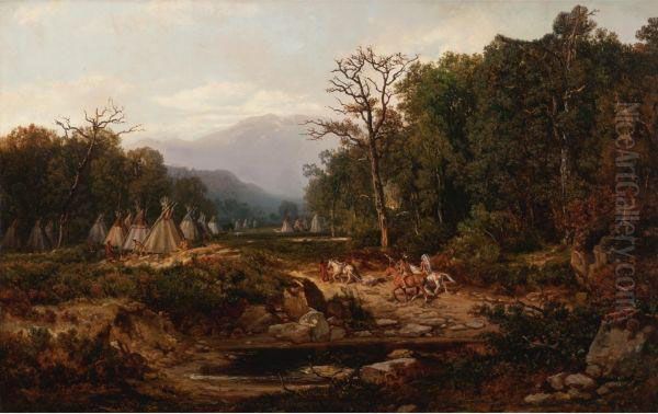 Indian Encampment Oil Painting by Otto Reinhard Jacobi