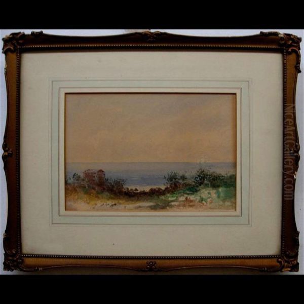 Beach View With Log Cabin Oil Painting by Otto Reinhard Jacobi