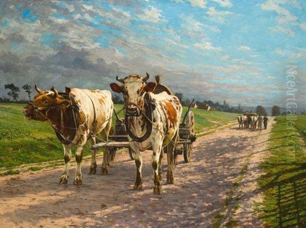 Attelage De Boeufs Oil Painting by Adolphe Jacobs