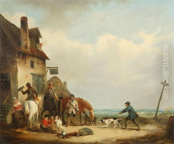 Tavern With Hunting Company Oil Painting by Joseph Jacobs