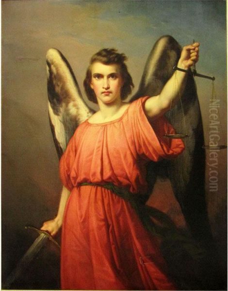 Archangel Michael With Sword And Scale Oil Painting by Paul Emil Jacobs