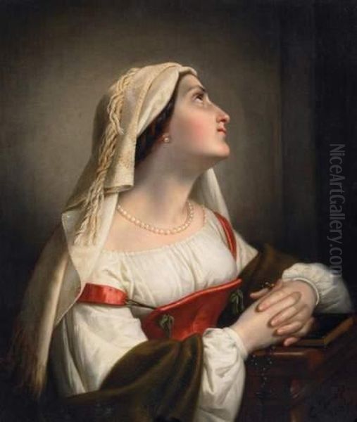 Praying Roman Lady Oil Painting by Paul Emil Jacobs