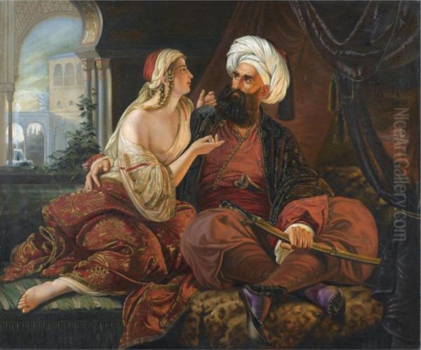 The Pasha's Favourite (ali Pasha And Kira Vassiliki) Oil Painting by Paul Emil Jacobs