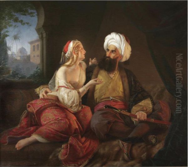 The Pasha's Favourite (ali Pasha And Kira Vassiliki) Oil Painting by Paul Emil Jacobs