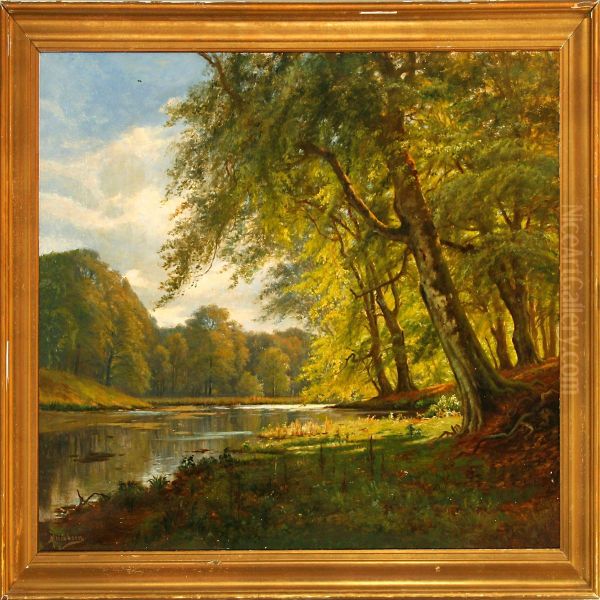 Glade At A Forest Lake Oil Painting by A. G. Jacobsen