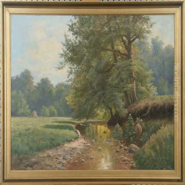 The Stream In Lellingeforest Oil Painting by A. G. Jacobsen