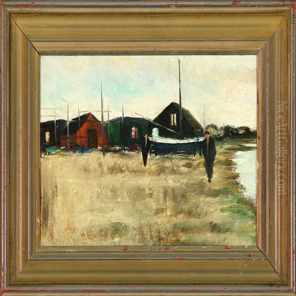 Fishing Village Oil Painting by Carl Ludwig Jacobsen