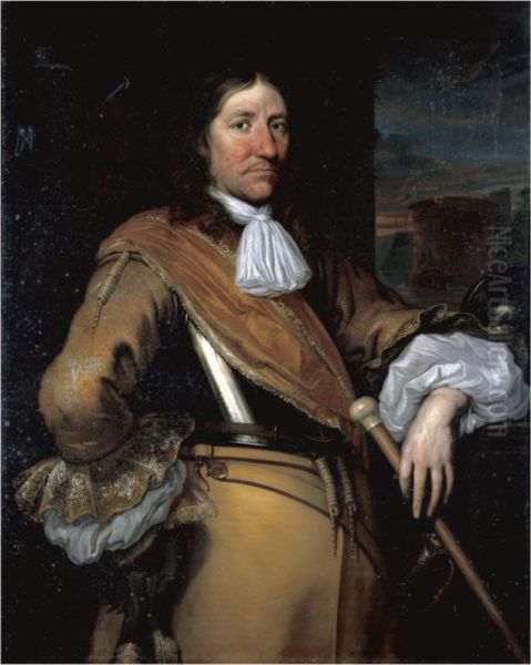 Portrait Of A Soldier, Half-length, Wearing A Buff Surcoat And Breastplate And Holding A Baton Oil Painting by Juriaen Jacobsen