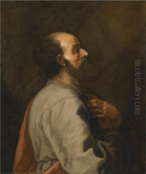 A Bearded Figure, Standing In Profile, At Prayer Oil Painting by Lambert Jacobsz or Jacobs