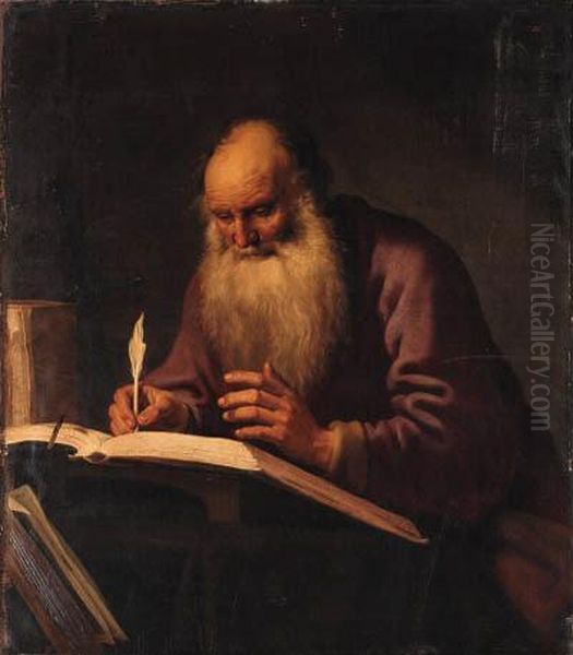 Saint Paul Writing At A Desk Oil Painting by Lambert Jacobsz or Jacobs