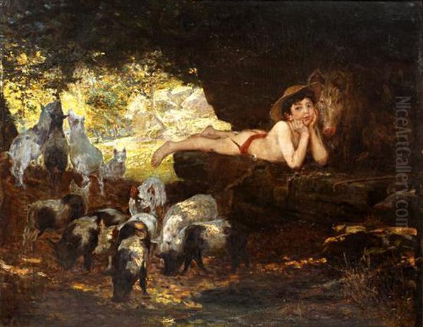 The Young Swineherd Oil Painting by George Percy Jacomb-Hood