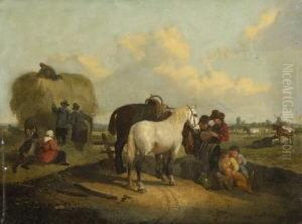 Rast Bei Der Heuernte. Oil Painting by Joseph Jacops