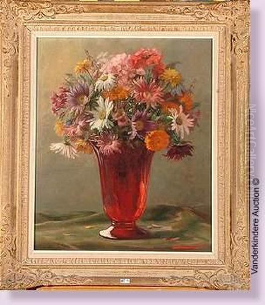 Vase De Fleurs Oil Painting by Georges Philippe Jacqmotte