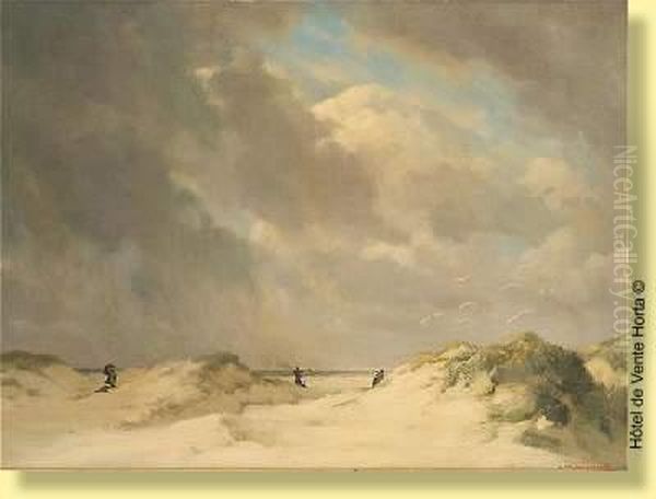 Promeneurs Dans Les Dunes Oil Painting by Georges Philippe Jacqmotte