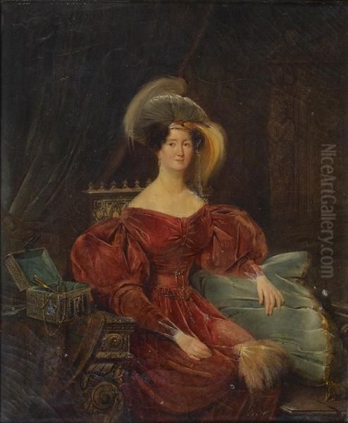 Portrait De Madame Du Rozier Oil Painting by Claude Jacquand