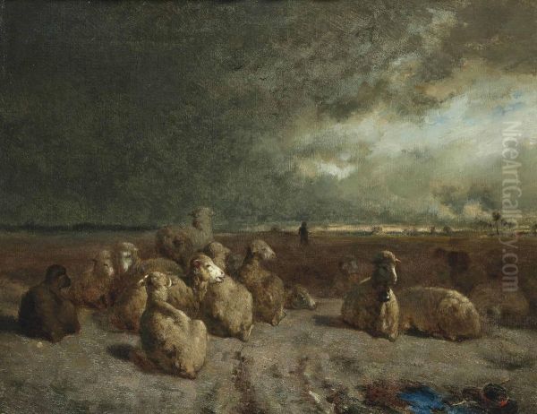 The Flock Before A Storm Oil Painting by Charles Emile Jacque